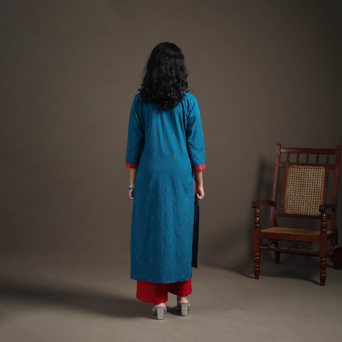 Jacquard Cotton Straight Long Kurta for Women 04