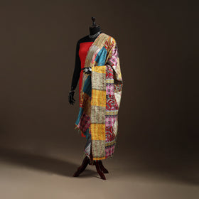 Multicolor - Bengal Hand Embroidery Patchwork Reversible Silk Kantha Dupatta 58