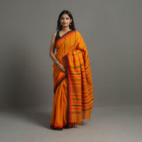 Orange - Bengal Handwoven Cotton Begampuri Saree 11