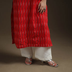 Pochampally Ikat Cotton Long Kurta with Palazzo & Dupatta Suit Set for Women 06
