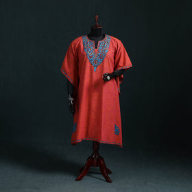 Red - Kashmiri Kashida Hand Embroidered Cotton Kaftan (Medium) 10