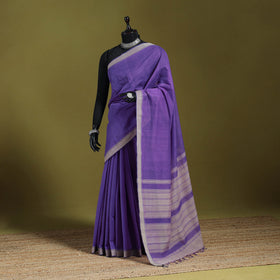 Purple - Handloom Cotton Thread Border Mangalagiri Saree 17