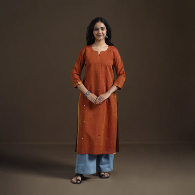 Mangalagiri Pure Handwoven Cotton Mirror Work Straight Kurta for women 21
