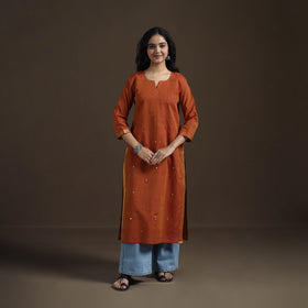 Mangalagiri Pure Handwoven Cotton Mirror Work Straight Kurta for women 21