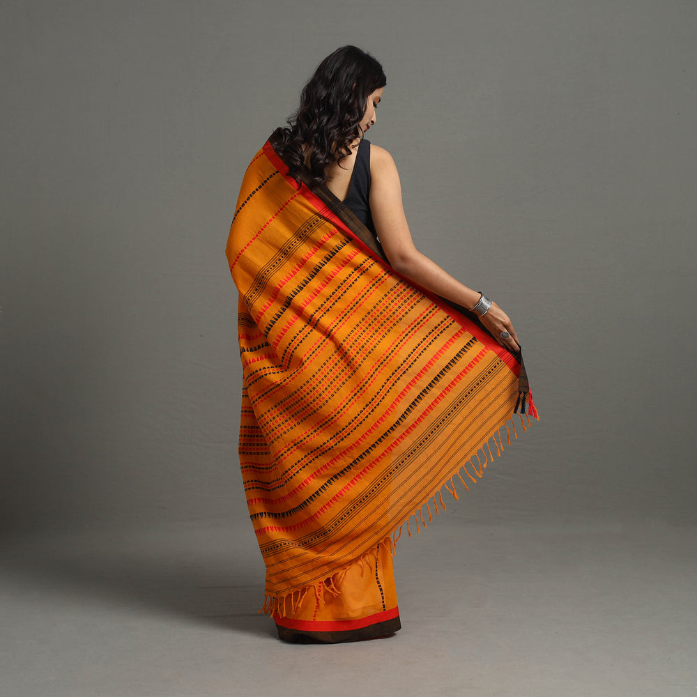 Orange - Bengal Handwoven Cotton Begampuri Saree 11