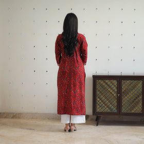 Red - Block Printed Cotton Gota Work Long Ajrakh Kurta 11
