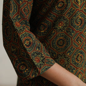 Buy Green Ajrakh Block Printed Cotton Long Kurta for Women