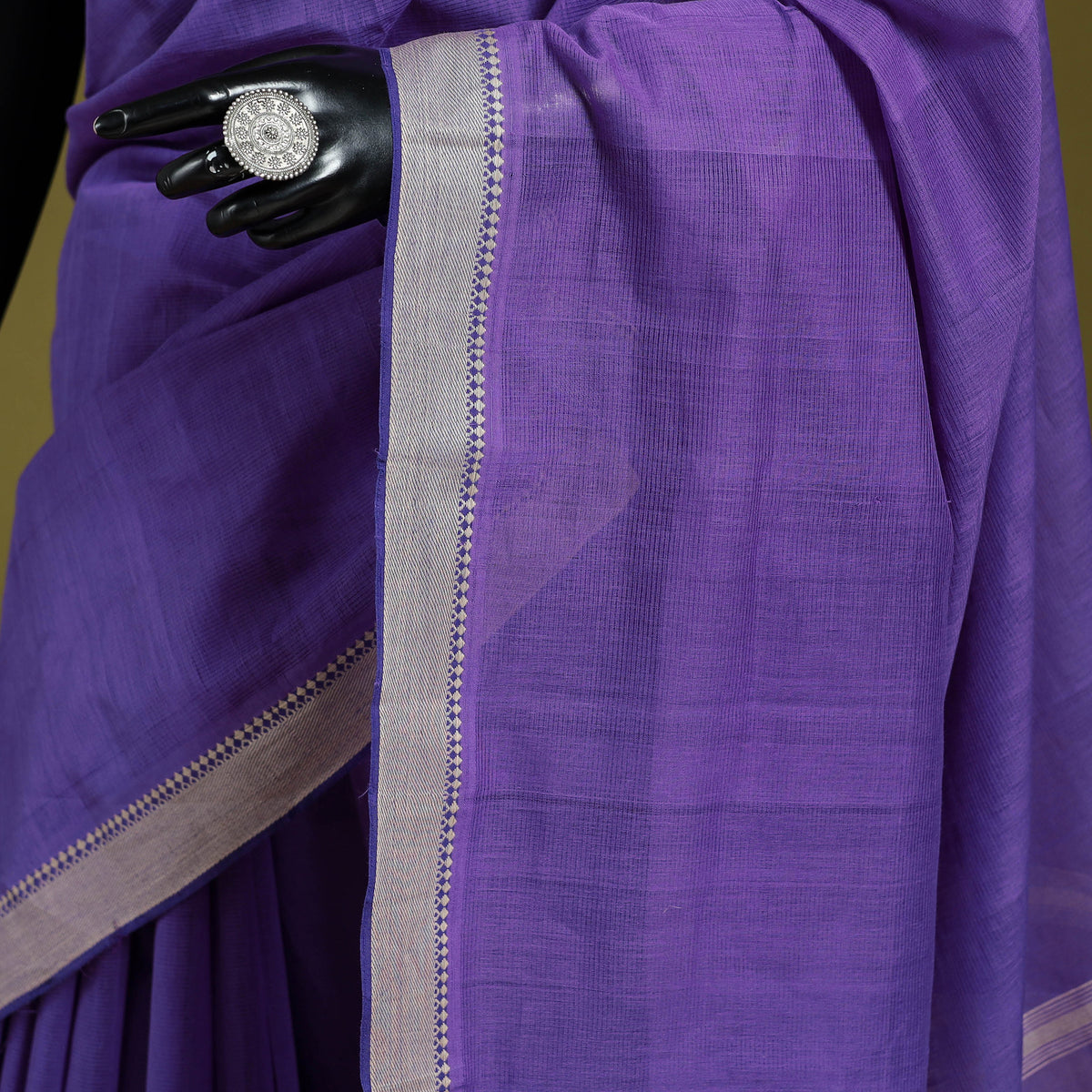 Purple - Handloom Cotton Thread Border Mangalagiri Saree 17