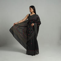 Black - Handcrafted Bengal Nakshi Kantha Work Silk Saree 36