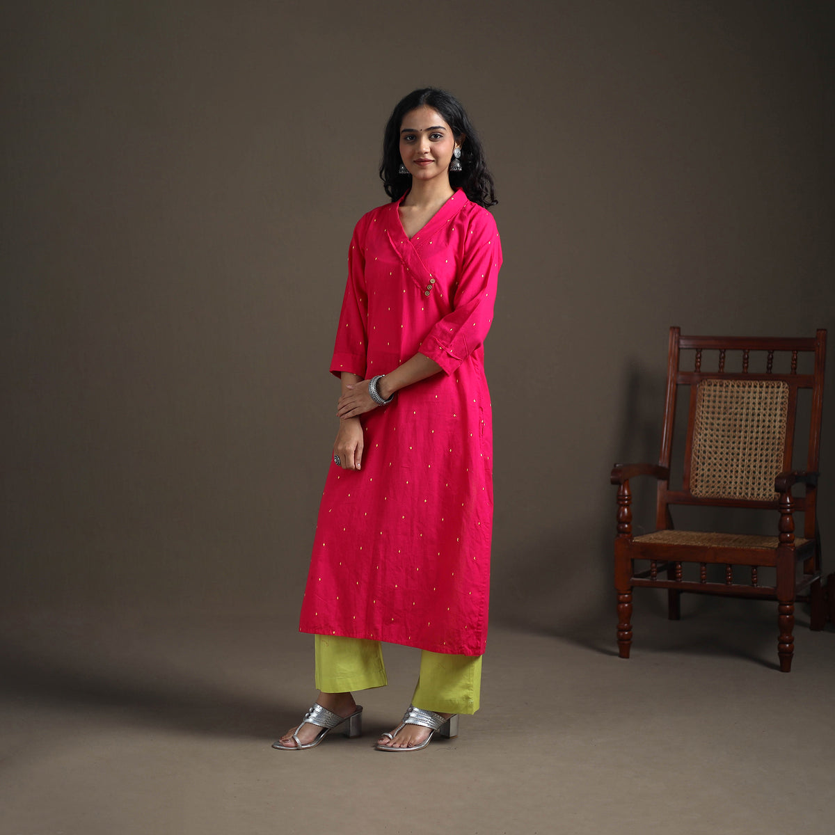 Jacquard Cotton Straight Long Kurta for Women 18