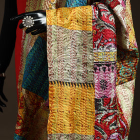 Multicolor - Bengal Hand Embroidery Patchwork Reversible Silk Kantha Dupatta 58