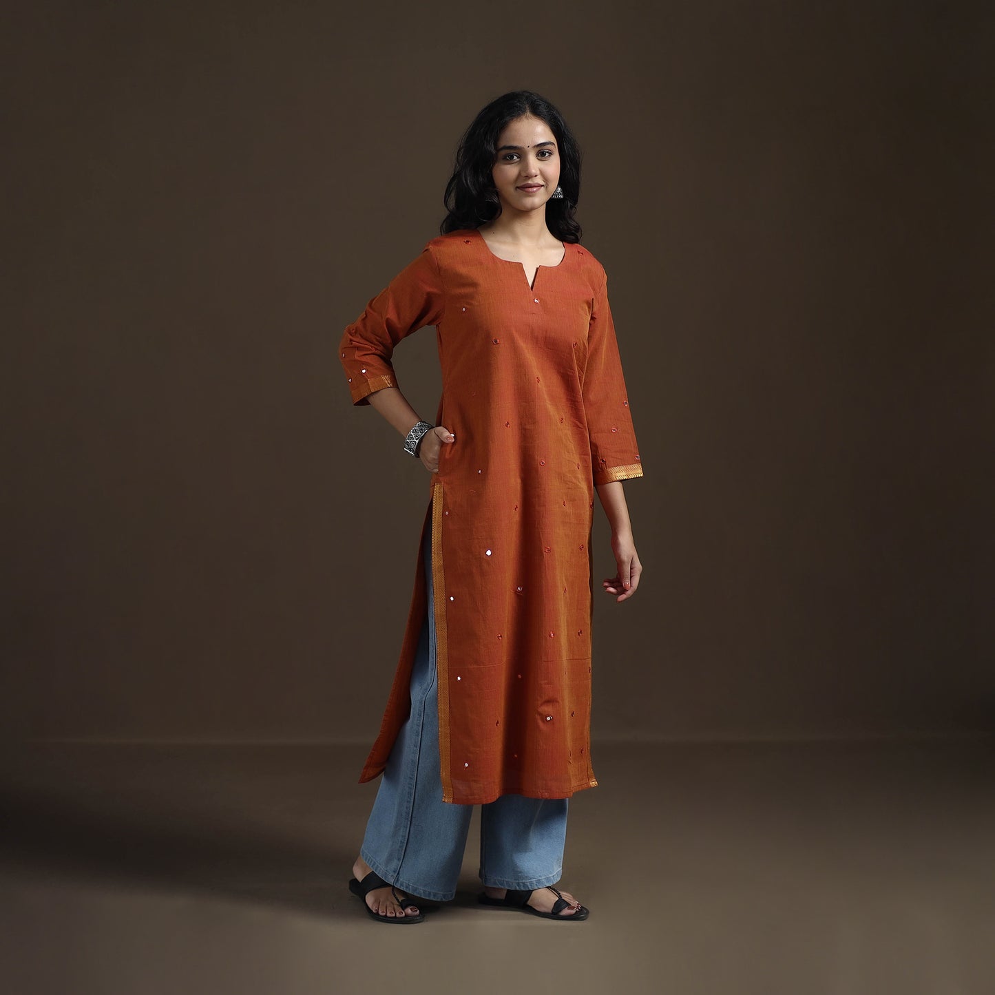 Mangalagiri Pure Handwoven Cotton Mirror Work Straight Kurta for women 21