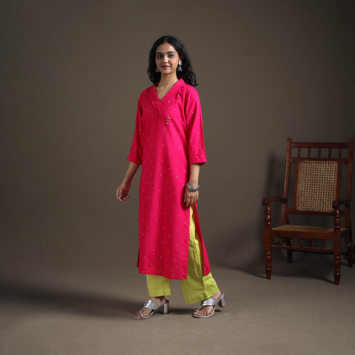 Jacquard Cotton Straight Long Kurta for Women 18