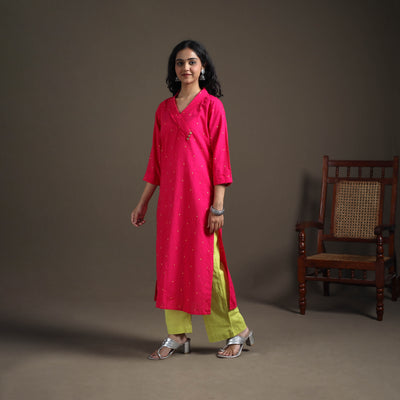 Jacquard Cotton Straight Long Kurta for Women 18