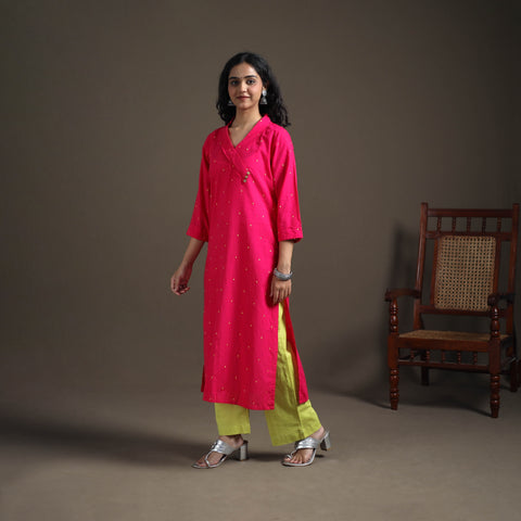 Jacquard Cotton Straight Long Kurta for Women 18