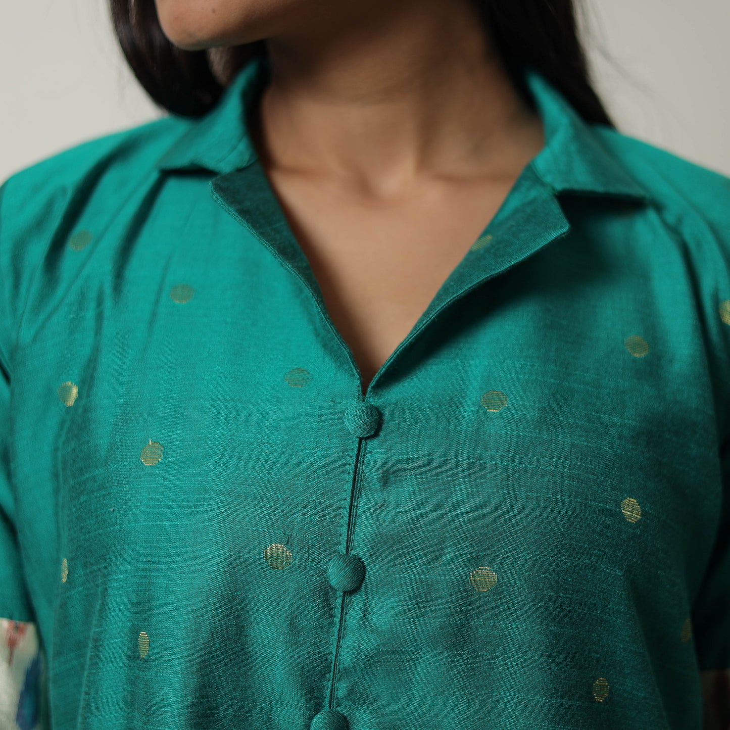 Green - Polka Zari Butta Spun Dupion Silk A-Line Plain Kurta 07