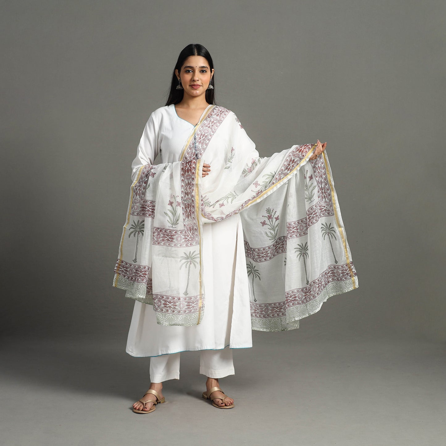 Sanganeri Block Printed Chanderi Silk Dupatta 29