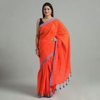 Orange - Phulia Bengal Handloom Mul Cotton Saree 47