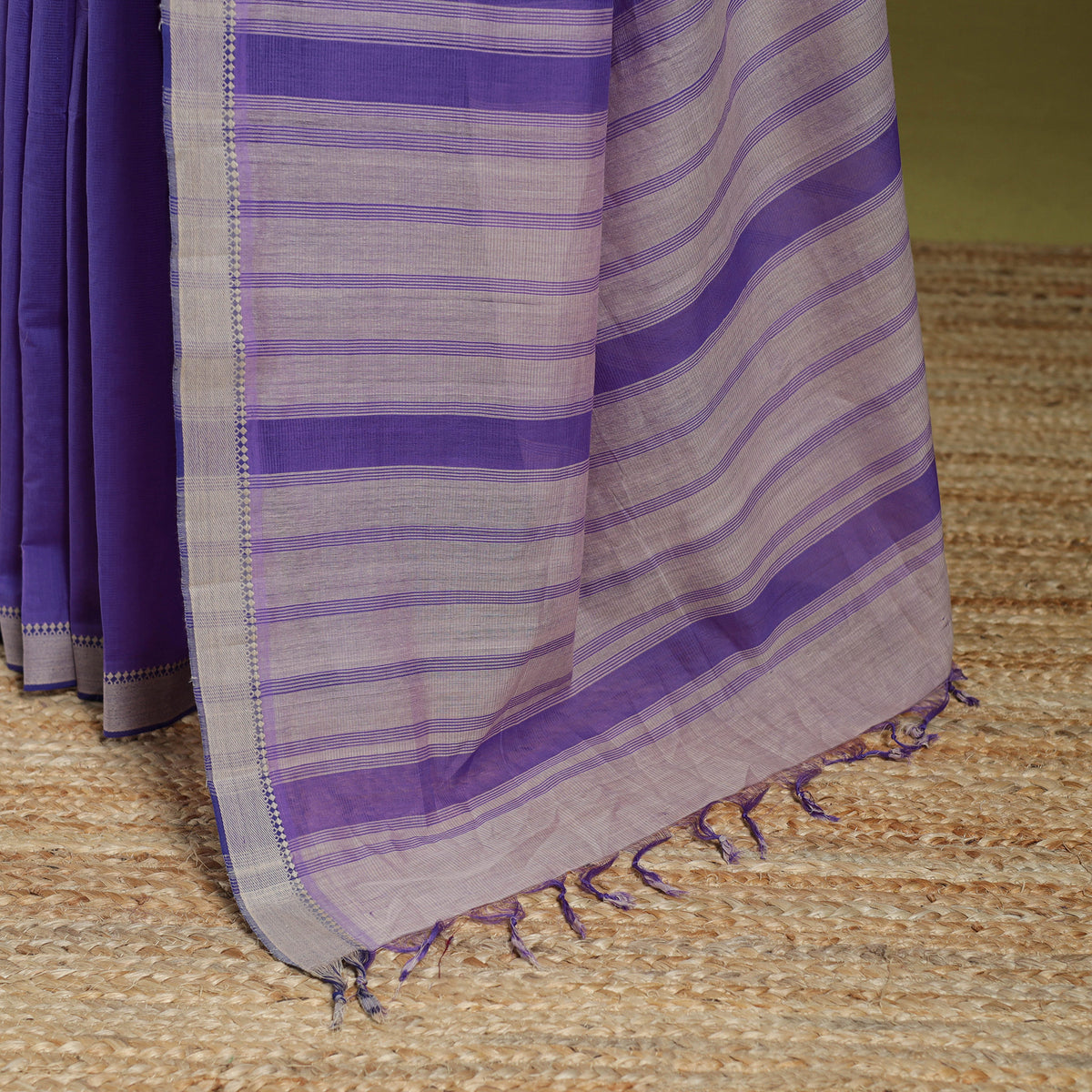 Purple - Handloom Cotton Thread Border Mangalagiri Saree 17