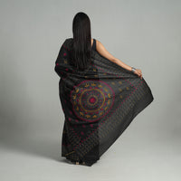 Black - Handcrafted Bengal Nakshi Kantha Work Silk Saree 36