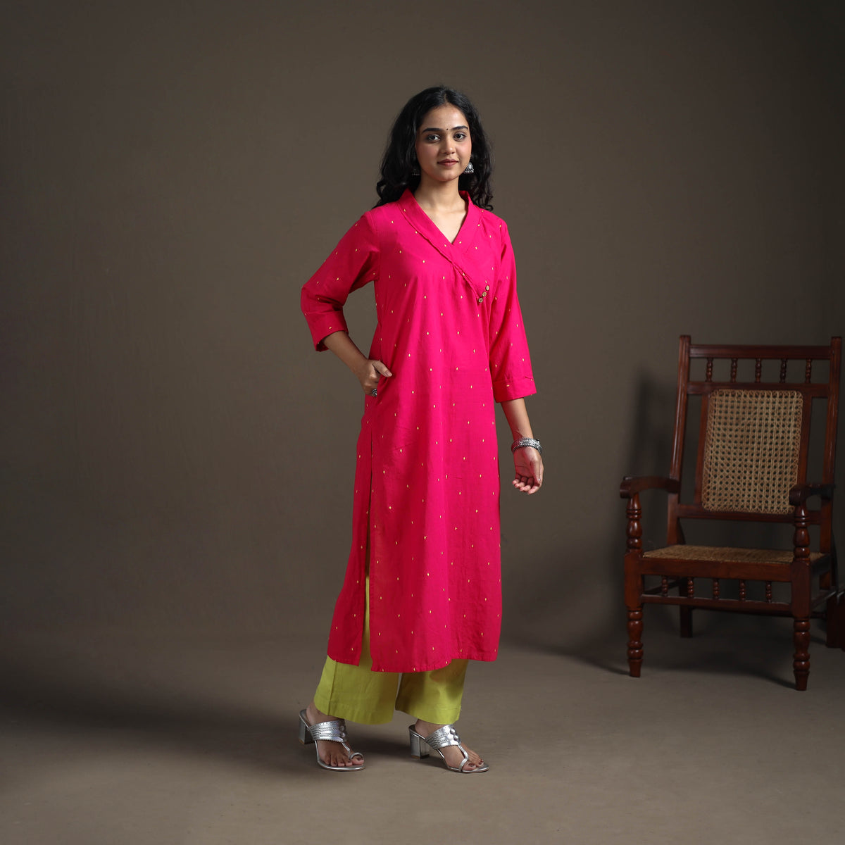 Jacquard Cotton Straight Long Kurta for Women 18