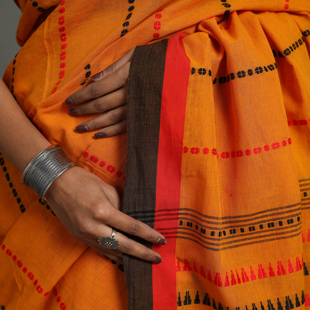 Orange - Bengal Handwoven Cotton Begampuri Saree 11