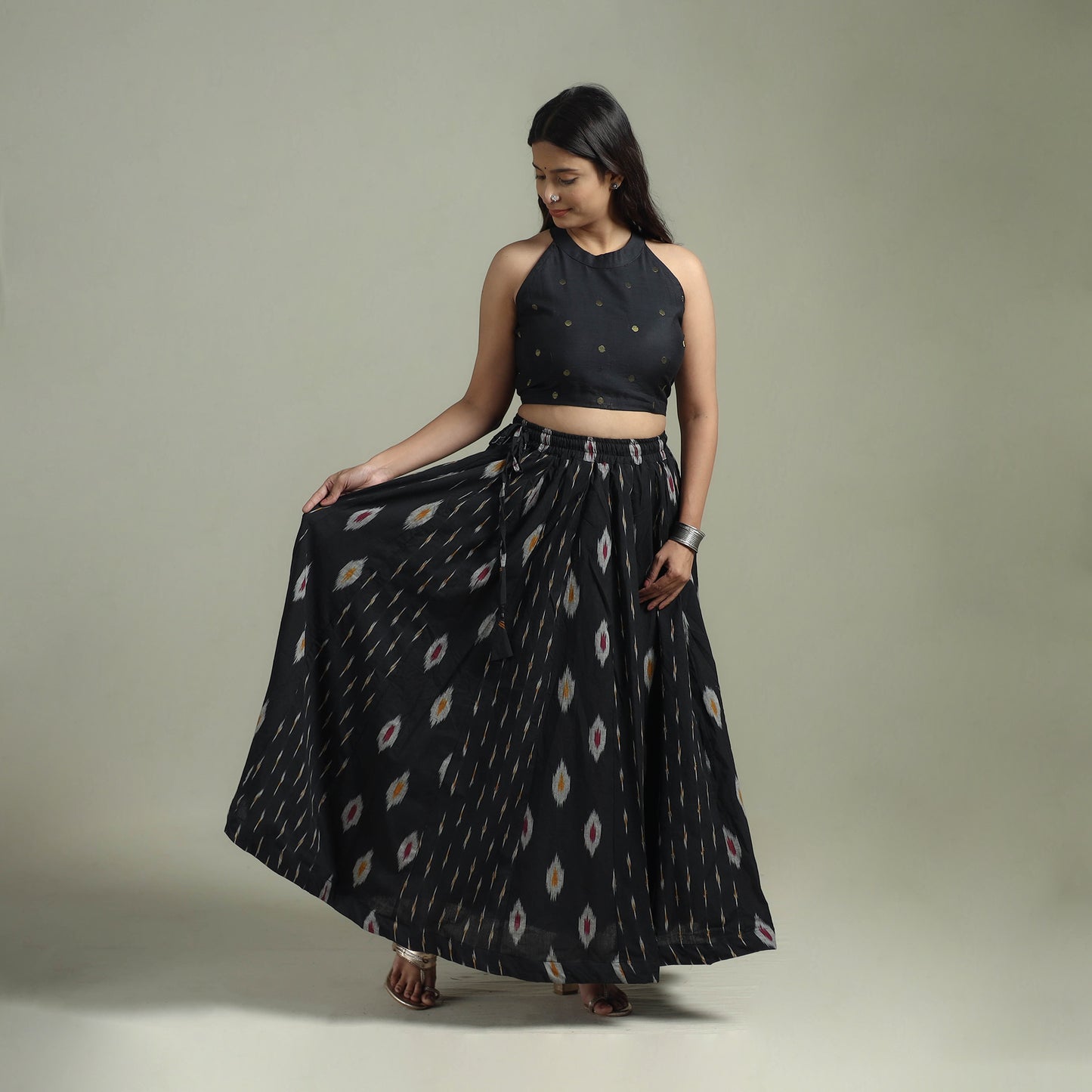 Pochampally Ikat 24 Kali Cotton Long Skirt 10