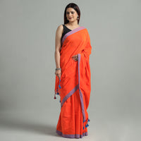 Orange - Phulia Bengal Handloom Mul Cotton Saree 47