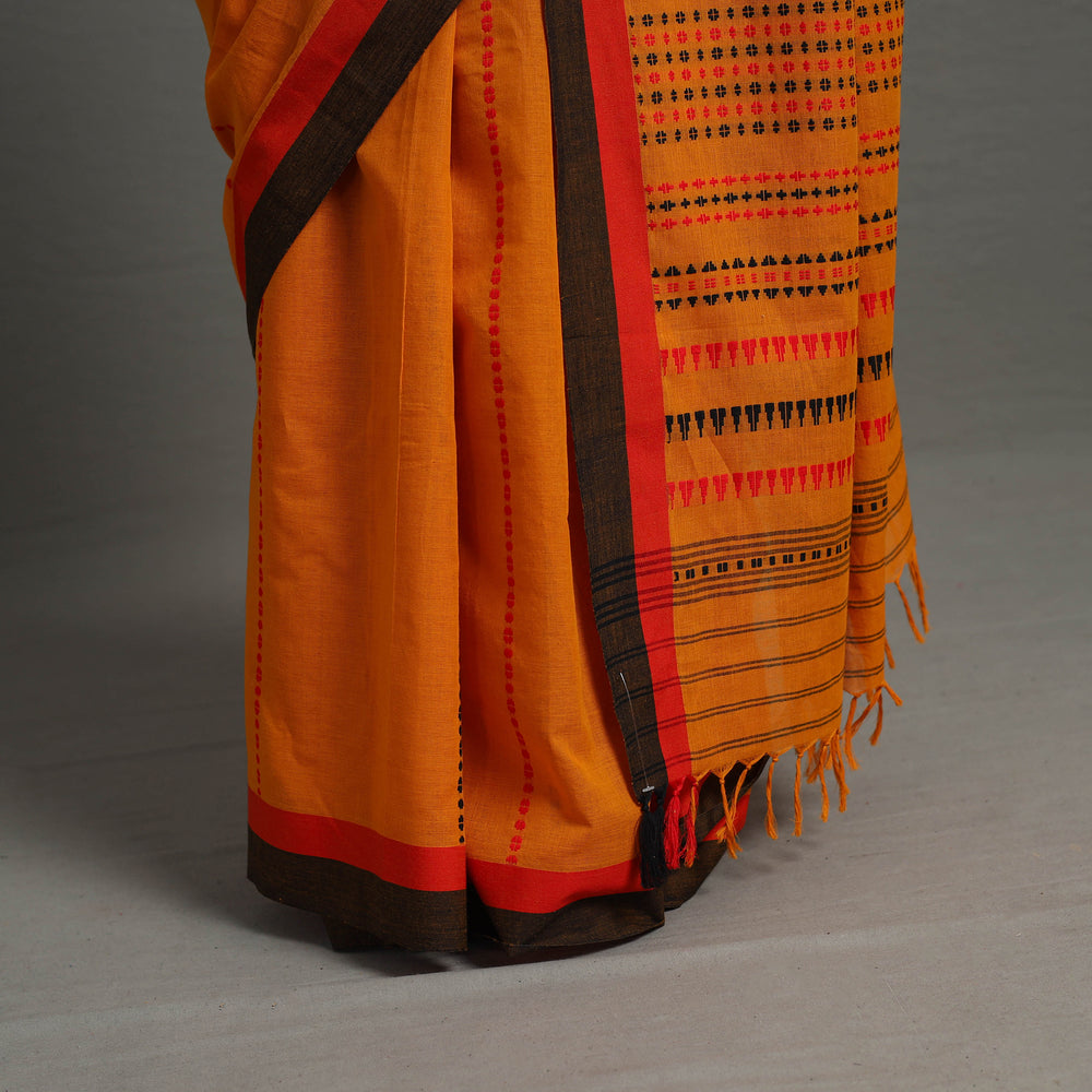 Orange - Bengal Handwoven Cotton Begampuri Saree 11