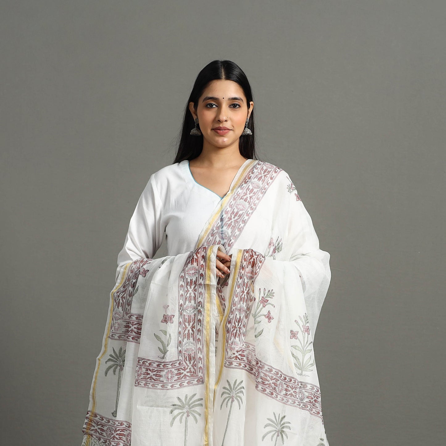 Sanganeri Block Printed Chanderi Silk Dupatta 29