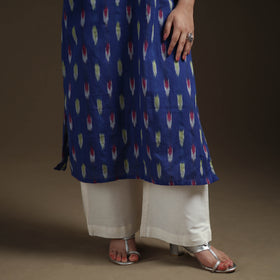 Blue - Pochampally Ikat Cotton Long Kurta with Palazzo & Dupatta Suit Set for Women 16