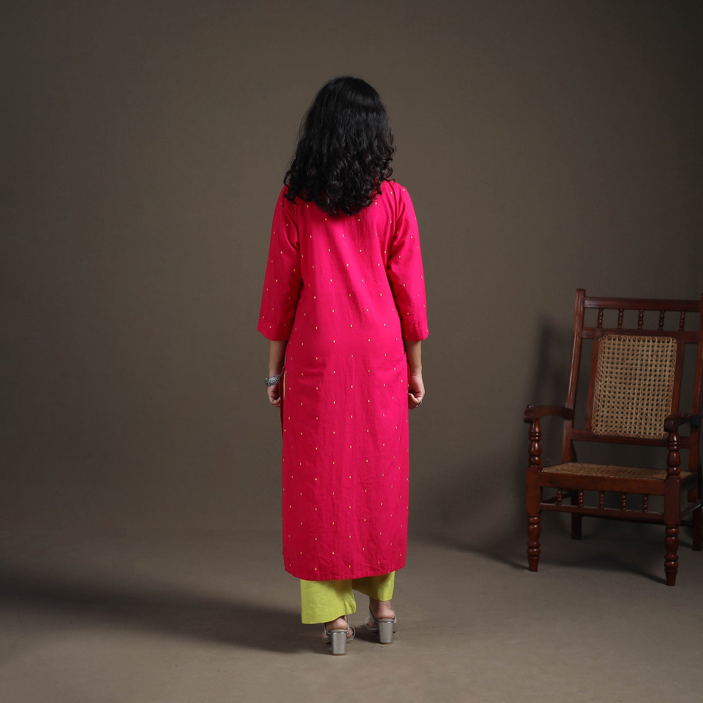 Jacquard Cotton Straight Long Kurta for Women 18