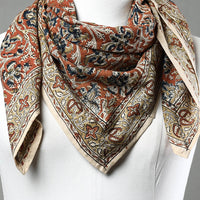 Orange - Pedana Kalamkari Block Printed Natural Dyed Cotton Scarf 75