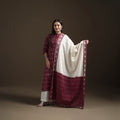 Maroon - Pochampally Ikat Cotton Long Kurta with Palazzo & Dupatta Suit Set for Women 18