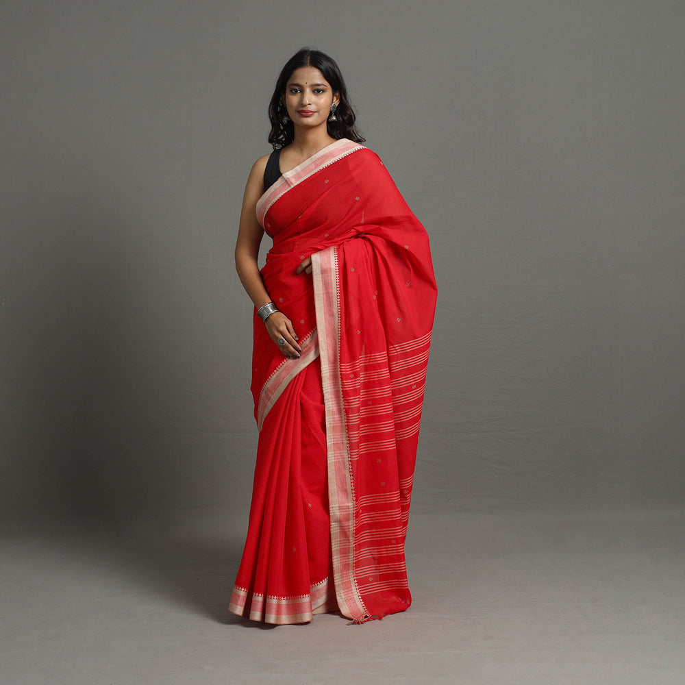 Red - Bengal Handwoven Cotton Buti Begampuri Saree 12