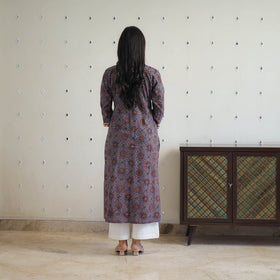 Blue - Block Printed Cotton Gota Work Long Ajrakh Kurta 13