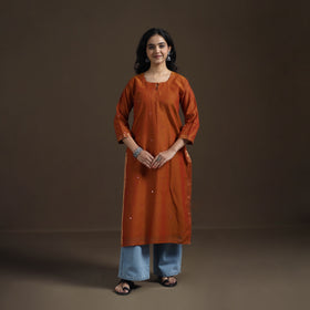 Mangalagiri Pure Handwoven Cotton Mirror Work Straight Kurta for women 08