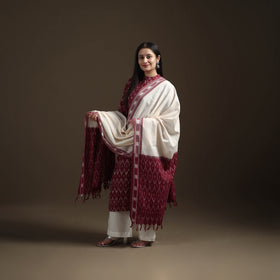 Maroon - Pochampally Ikat Cotton Long Kurta with Palazzo & Dupatta Suit Set for Women 18