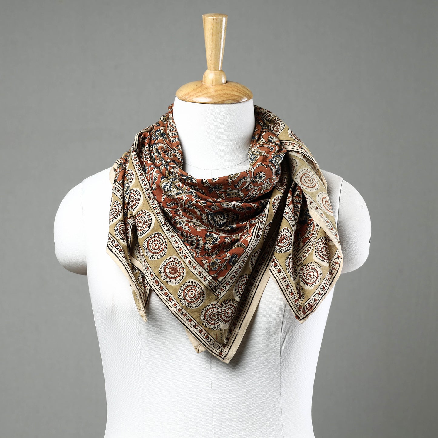 Orange - Pedana Kalamkari Block Printed Natural Dyed Cotton Scarf 76