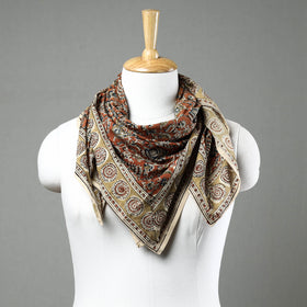 Orange Pedana Kalamkari Block Printed Natural Dyed Cotton Scarf