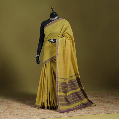 Yellow - Handloom Cotton Thread Border Mangalagiri Saree 18