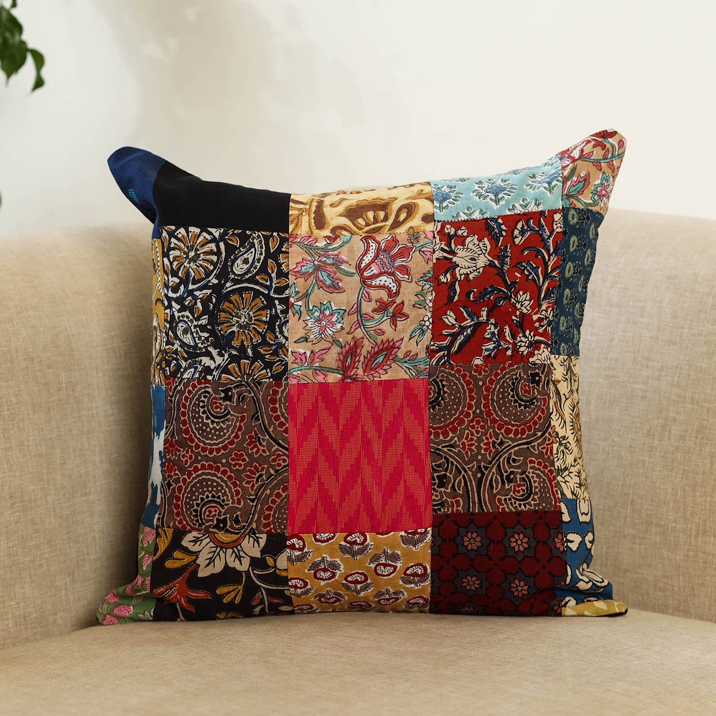  Multicolor Handcrafted Cotton Patchwork Cushion Cover