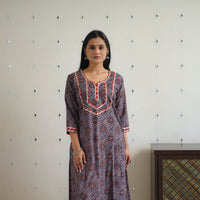 Block Printed Cotton Gota Work Long Ajrakh Kurta 13