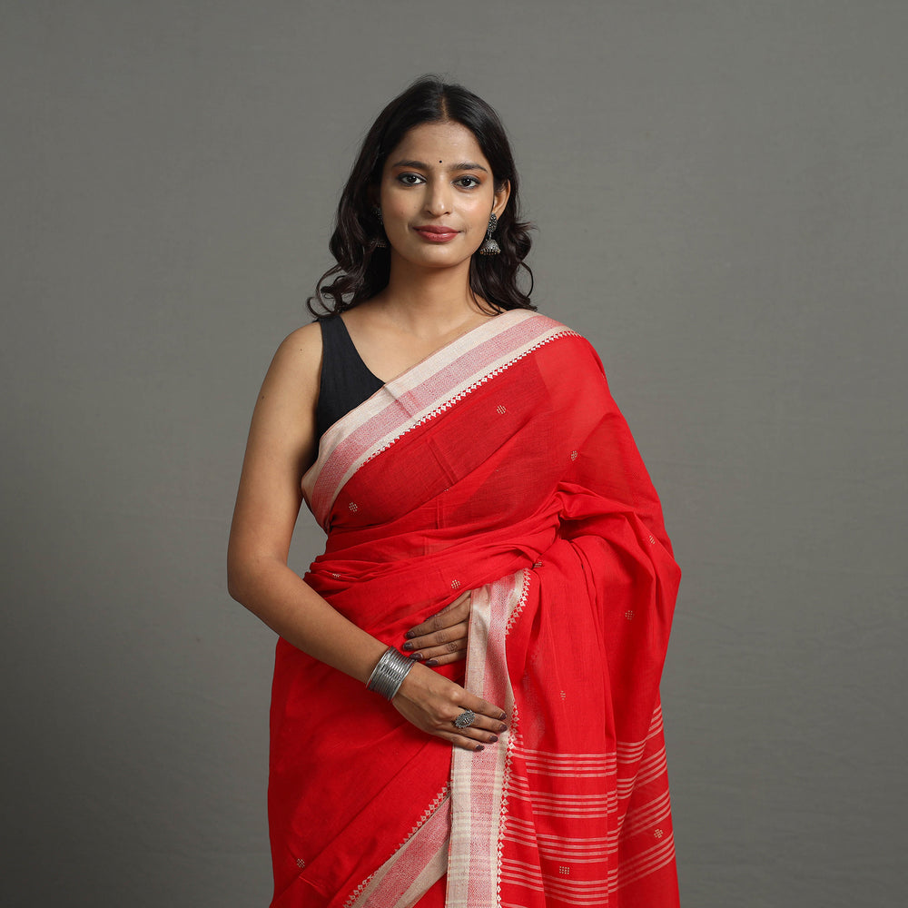 Red - Bengal Handwoven Cotton Buti Begampuri Saree 12