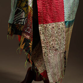 Multicolor - Bengal Hand Embroidery Patchwork Reversible Silk Kantha Dupatta 59
