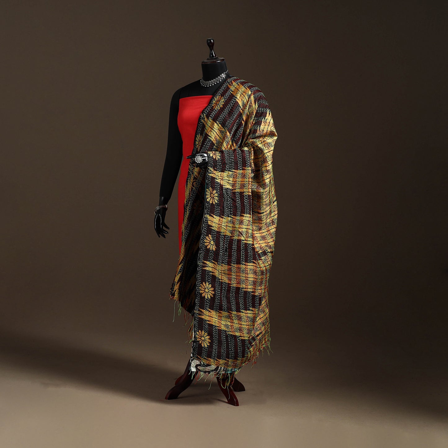 Multicolor - Bengal Hand Embroidery Patchwork Reversible Silk Kantha Dupatta 59