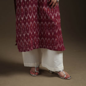 Maroon - Pochampally Ikat Cotton Long Kurta with Palazzo & Dupatta Suit Set for Women 18