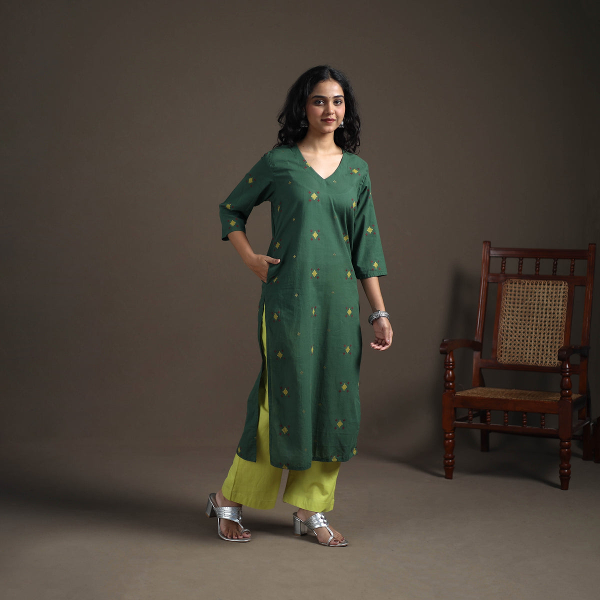 Jacquard Cotton Straight Long Kurta for Women 07