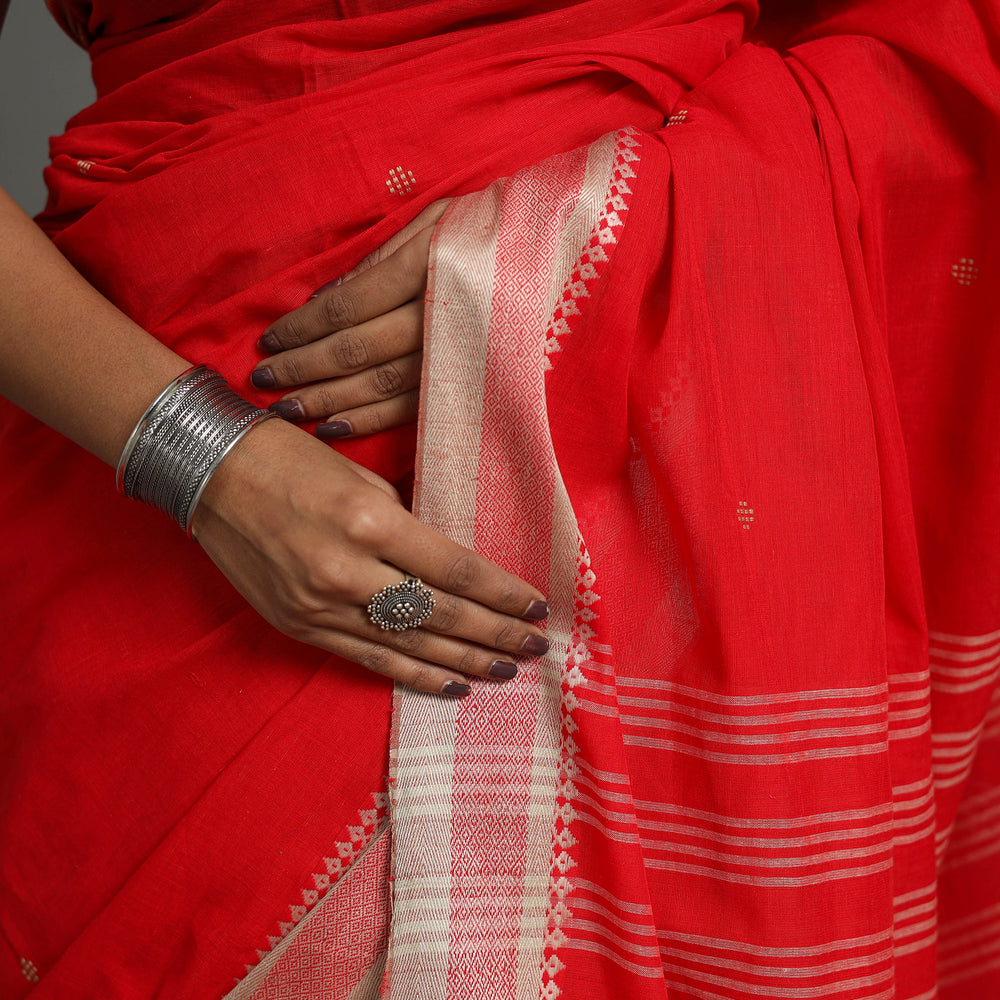 Red - Bengal Handwoven Cotton Buti Begampuri Saree 12