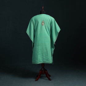 Green - Kashmiri Kashida Hand Embroidered Cotton Kaftan (Medium) 11